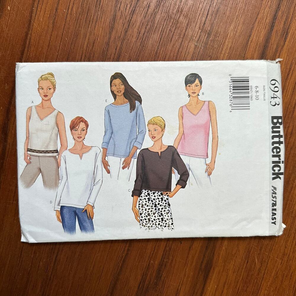 UNCUT Butterick Pattern 6943 Pullover Top Size 6-10